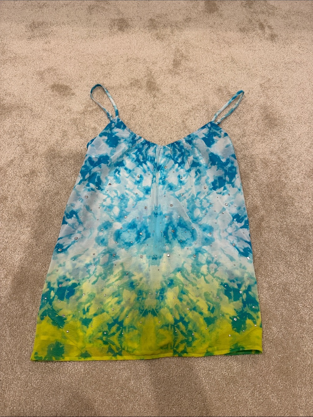 INC International Concepts Blue & Yellow Tie-Dye Spaghetti Strap Camisole